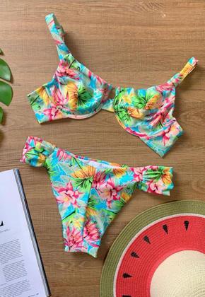 Imagem de Biquíni Feminino Plus Size de Aro Sem Bojo Com Calcinha BomBom e Fio Duplo Estampado