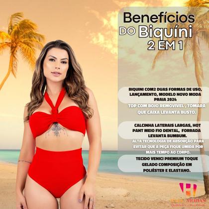 Imagem de Biquini Feminino sem alça Hot Pant 2 em 1 Cintura Alta Com Bojo Amarração