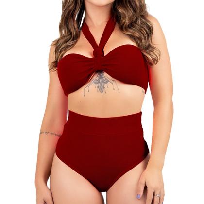 Imagem de Biquini Feminino sem alça Hot Pant 2 em 1 Cintura Alta Com Bojo Amarração