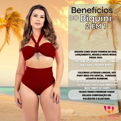 Imagem de Biquini Feminino sem alça Hot Pant 2 em 1 Cintura Alta Com Bojo Amarração