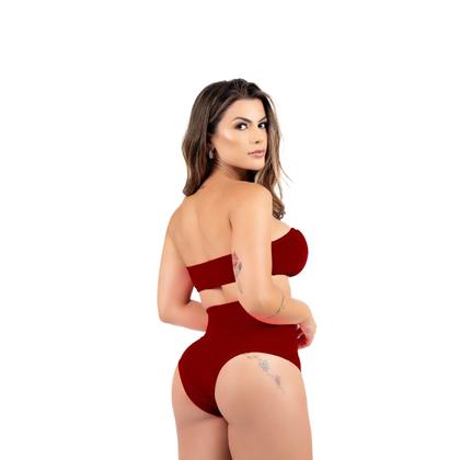Imagem de Biquini Feminino sem alça Hot Pant 2 em 1 Cintura Alta Com Bojo Amarração