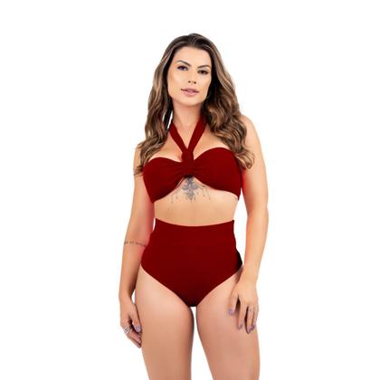 Imagem de Biquini Feminino sem alça Hot Pant 2 em 1 Cintura Alta Com Bojo Amarração