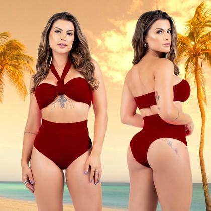 Imagem de Biquini Feminino sem alça Hot Pant 2 em 1 Cintura Alta Com Bojo Amarração