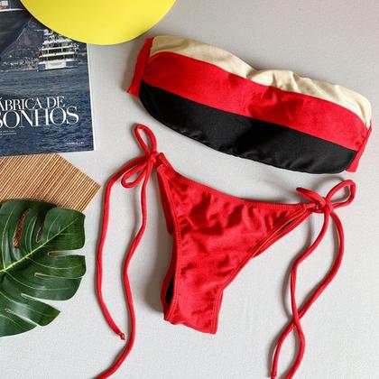 Imagem de Biquíni Feminino Top Faixa Tropical com Bojo e Calcinha Empina Bumbum