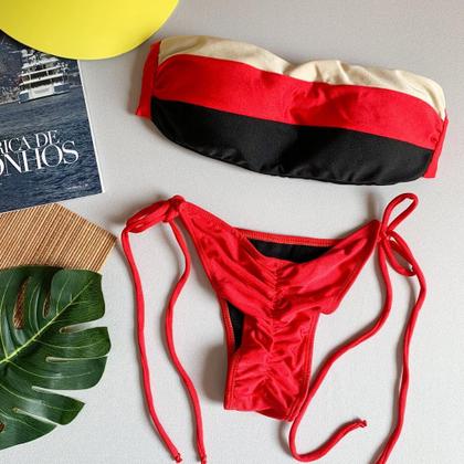 Imagem de Biquíni Feminino Top Faixa Tropical com Bojo e Calcinha Empina Bumbum