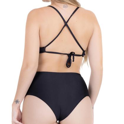 Imagem de Biquíni Feminino Transpassado Flor Bicolor Calcinha Cós Alto