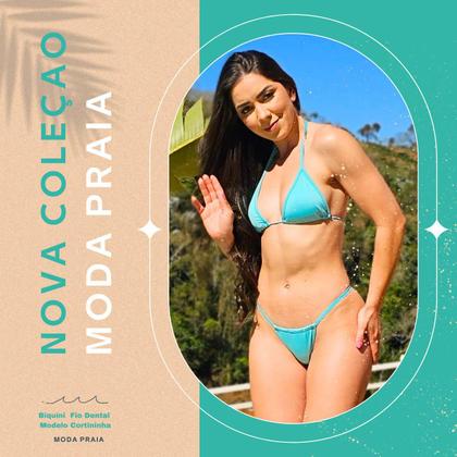 Imagem de Biquíni Fio Dental Cortininha Cavado Amarração Marquinha Moda Praia Bronze Bronzeamento Sem Bojo Uv 50