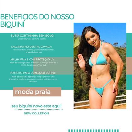Imagem de Biquíni fio dental feminino forrado cortininha cavado marquinha bronze moda praia sexy proteção uv50+