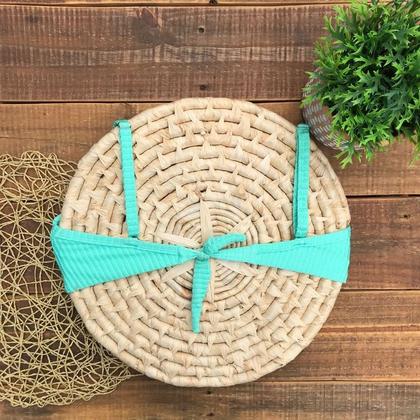 Imagem de Biquíni Hot Pants Faixa Meia Taça Retrô Com Bojo Canelado Mônaco Verde Água