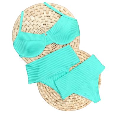 Imagem de Biquíni Hot Pants Faixa Meia Taça Retrô Com Bojo Canelado Mônaco Verde Água