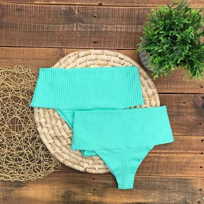 Imagem de Biquíni Hot Pants Faixa Meia Taça Retrô Com Bojo Canelado Mônaco Verde Água