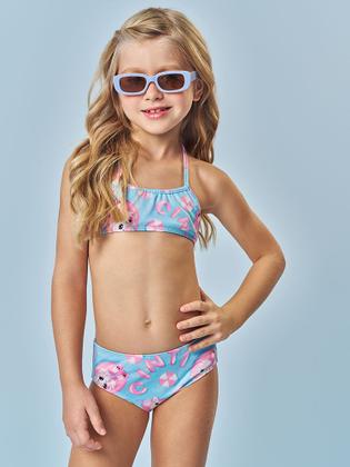 Imagem de Biquíni Infantil Cinti Verão com Blusa Manga Longa Azul Unicórnio