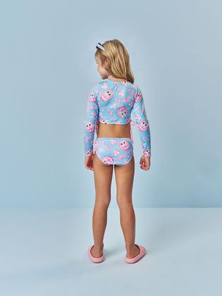 Imagem de Biquíni Infantil Cinti Verão com Blusa Manga Longa Azul Unicórnio