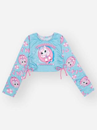 Imagem de Biquíni Infantil Cinti Verão com Blusa Manga Longa Azul Unicórnio