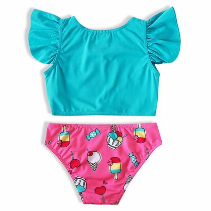 Imagem de Biquíni Infantil Cropped com Amarra Sorvetes Pink e Turquesa Tip Top