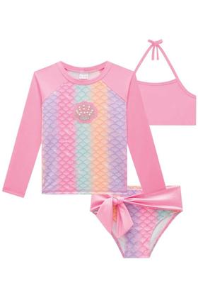 Imagem de Biquíni Infantil Kukie Verão Com Blusa Manga Longa Rosa Sereia