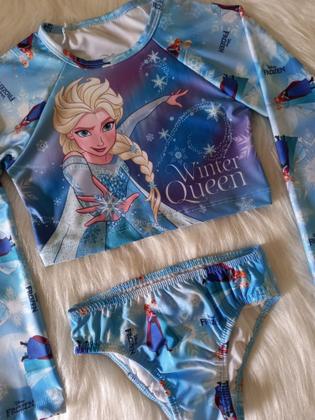 Imagem de Biquíni Infantil Manga Longa Elsa Frozen Proteção Uv 50+ Menina Moda Praia