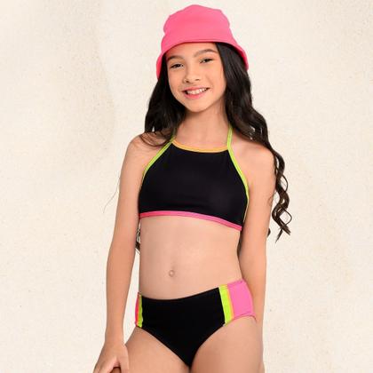 Imagem de Biquíni Infantil Menina Proteção UV FPS 50+ Top e Tanga Preto Marujos e Sereias 263