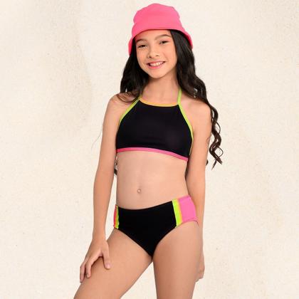 Imagem de Biquíni Infantil Menina Proteção UV FPS 50+ Top e Tanga Preto Marujos e Sereias 263