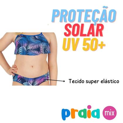 Imagem de Biquini Infantil Praia Piscina Azul Folhas Soltinho Meninas