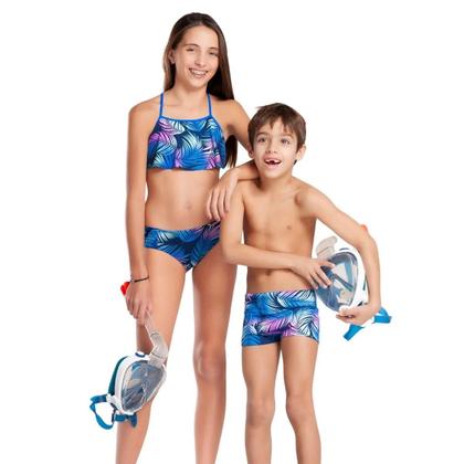 Imagem de Biquini Infantil Praia Piscina Azul Folhas Soltinho Meninas