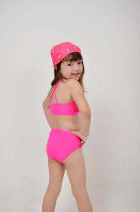 Imagem de Biquíni Infantil Top Com Renda Rosa Neon
