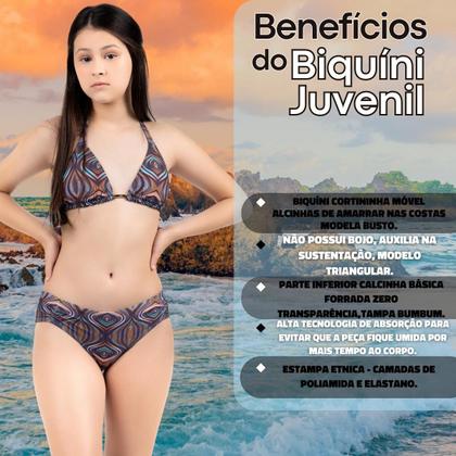 Imagem de Biquini Juvenil Cortininha Estampado Calcinha Borboleta Proteção Solar UV50