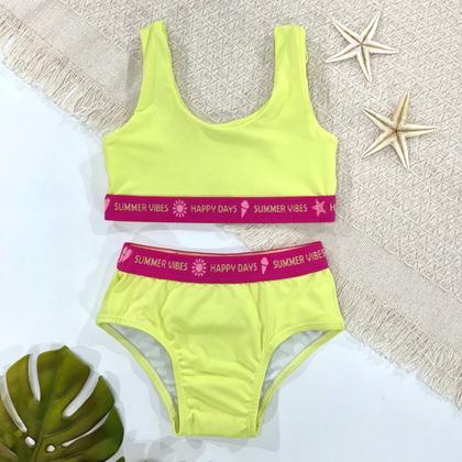 Imagem de Biquíni Liso+Calcinha Estampada Menina Proteção Uv Infantil