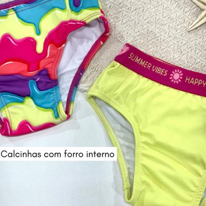 Imagem de Biquíni Liso+Calcinha Estampada Menina Proteção Uv Infantil