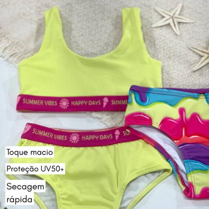Imagem de Biquíni Liso+Calcinha Estampada Menina Proteção Uv Infantil