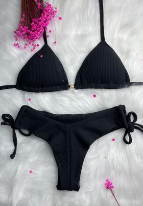 Imagem de Biquíni Liso Cortininha Calcinha Asa Delta Amarrar Texturizado 010