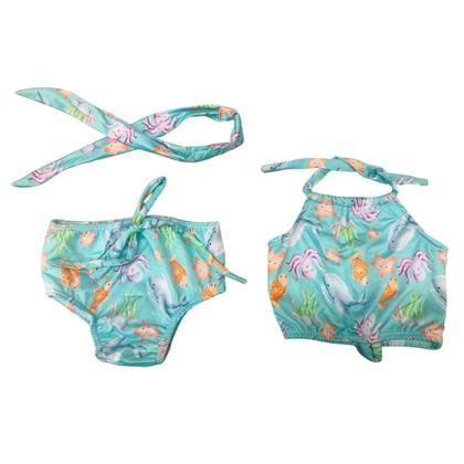 Imagem de Biquini Maiô Feminino Infantil Moda Praia Resistente Forrado  c/ Faixa de Cabelo Vários Tamanhos