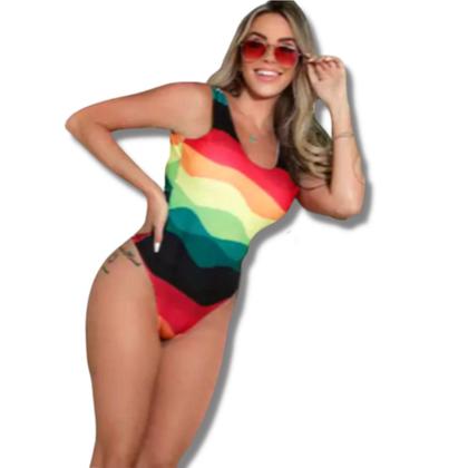 Imagem de Biquini maio feminino praia body colorido ondas coloridas