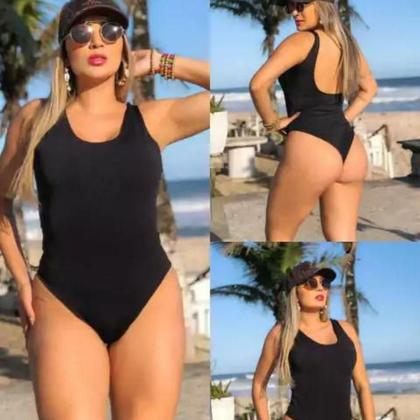Imagem de Biquini maio feminino praia body elastico nas costas preto