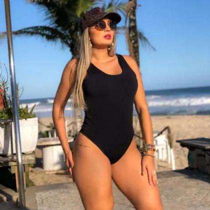 Imagem de Biquini maio feminino praia body elastico nas costas preto
