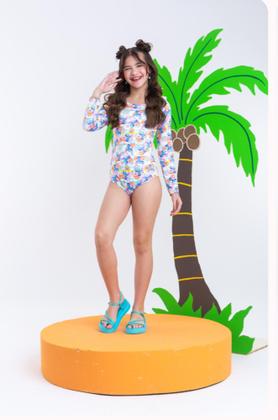 Imagem de Biquíni Maiô Infantil Moda Praia Natação Manga Longa Stitch Donuts