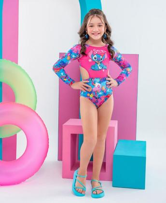 Imagem de Biquini Maio Infantil Stitch Manga Longa Moda Praia