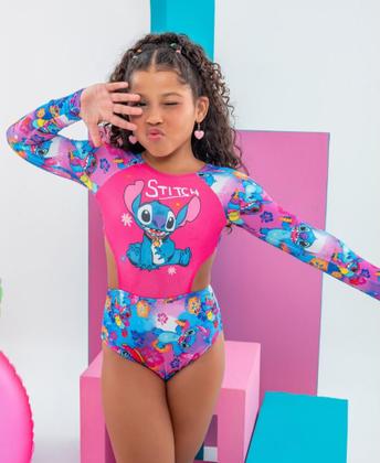 Imagem de Biquini Maio Infantil Stitch Manga Longa Moda Praia