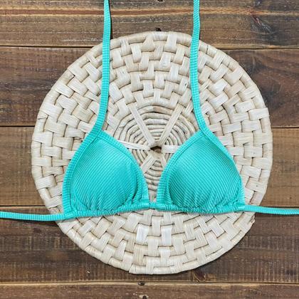 Imagem de Biquíni Marquinha de Fita Canelado Verde Água Com Bojo Calcinha Fio Dental