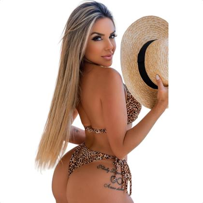 Imagem de Biquíni Meia Taça Aro Bojo Removível Feminino Fio Dental Praia Conjunto V Hotpant Cintura Alta Luxo Moda