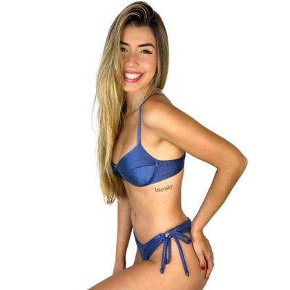 Imagem de Biquíni Meia Taça Canelado Com Aro e Bojo Calcinha Fio Duplo Verde Água