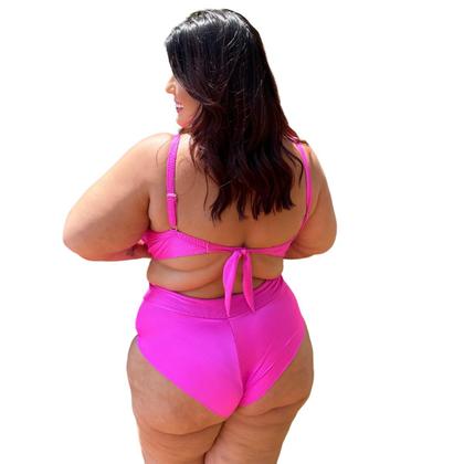 Imagem de Biquíni Moda Praia Plus Size Hot Pants Meia Taça Retrô Canelado Blogueiras