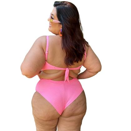 Imagem de Biquíni Moda Praia Plus Size Hot Pants Meia Taça Retrô Canelado Blogueiras