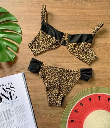 Imagem de Biquíni Onça Plus Size Aro Sem Bojo Calcinha Fio Duplo