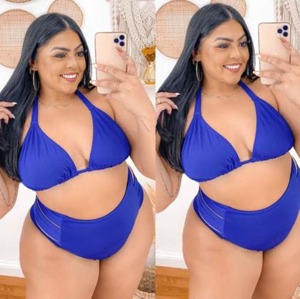 Imagem de Biquíni Plus Size Cintura Alta Hot Pant Cortininha Prêmium