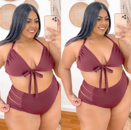 Imagem de Biquíni Plus Size Cintura Alta Hot Pant Cortininha Prêmium