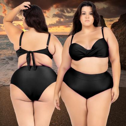 Imagem de Biquini Plus Size Feminino Com Bojo Cintura Alta Laço Verao