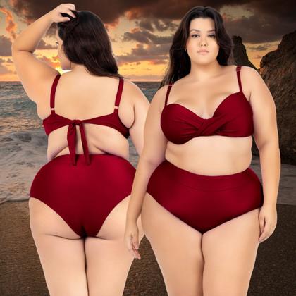 Imagem de Biquini Plus Size Feminino Com Bojo Cintura Alta Laço Verao