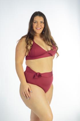 Imagem de Biquíni Plus Size Liso com Bojo V e Calcinha Hot Pant Laço