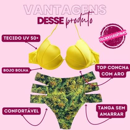 Imagem de Biquíni Sereia Concha Com Bojo Cintura Alta Moda Praia Feminino Lançamento Biquini Cortininha sem alça Verão